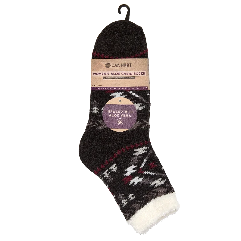 Cozy Cabin Aztec Sock With Aloe - Black/Zinfandel