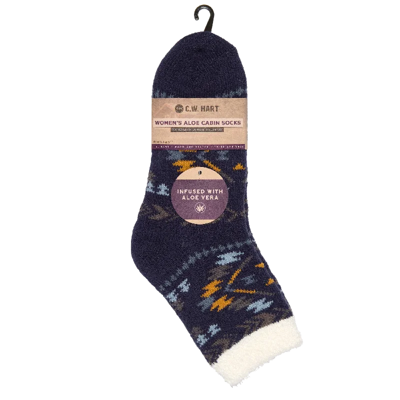 Cozy Cabin Aztec Sock With Aloe - Dress Blue/China Blue