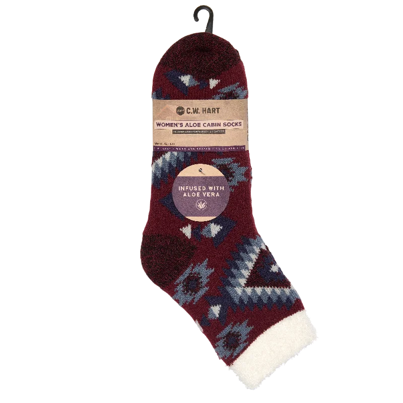 Cozy Cabin Aztec Sock With Aloe - Zinfandel/High Rise