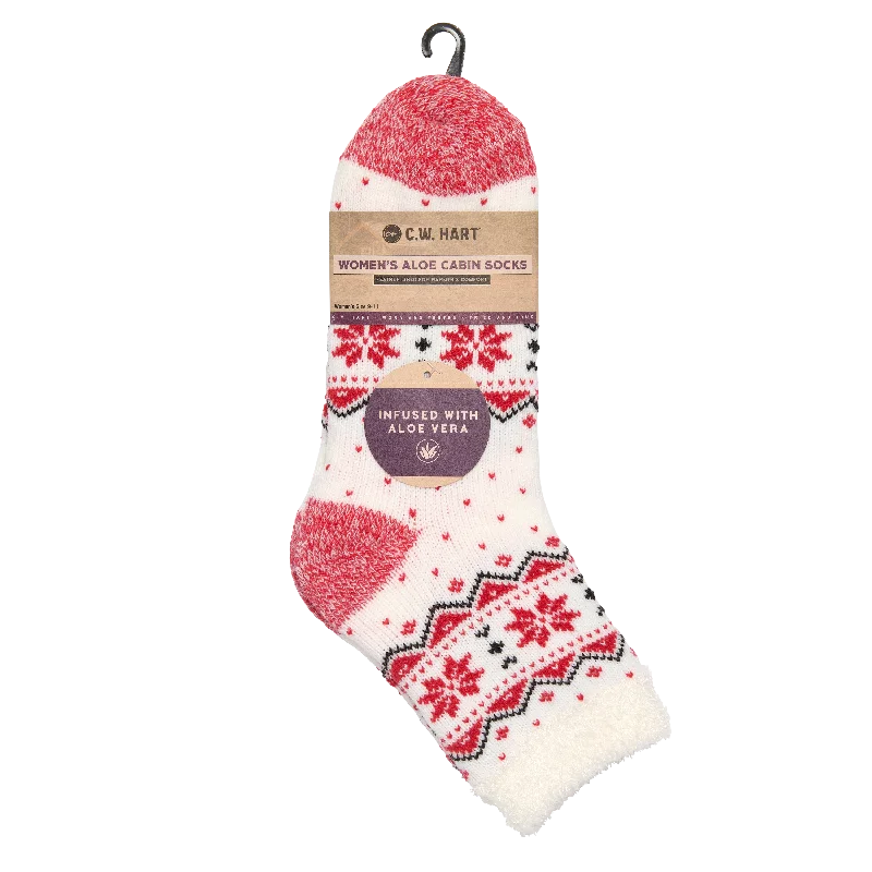 Cozy Cabin Snowflake Sock With Aloe - Red/White