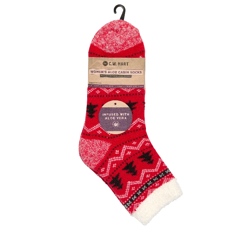 Cozy Cabin Tree Sock With Aloe - Red/Black/White