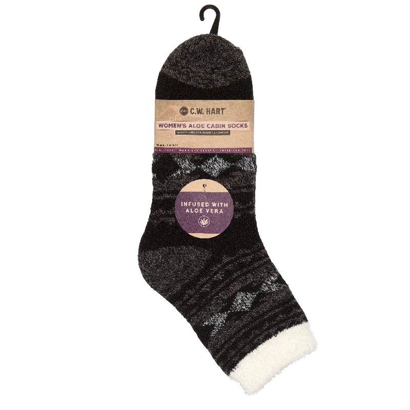 Cozy Cabin Western Sock With Aloe - Black Marled