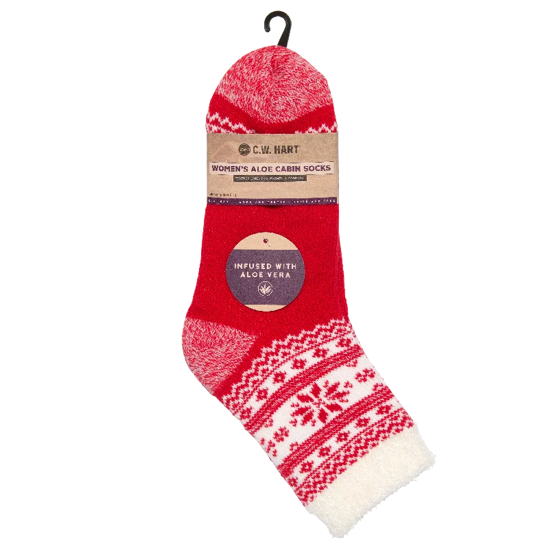 Cozy Cabin Xmas Snowflake Sock With Aloe - Red/White