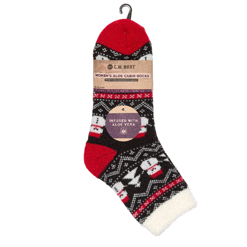 Cozy Cabin Xmas Snowman Sock With Aloe - Red/Black/White