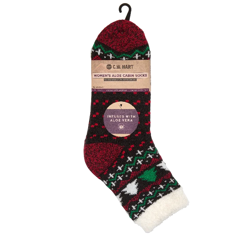 Cozy Cabin Xmas Tree Sock With Aloe - Black/Red