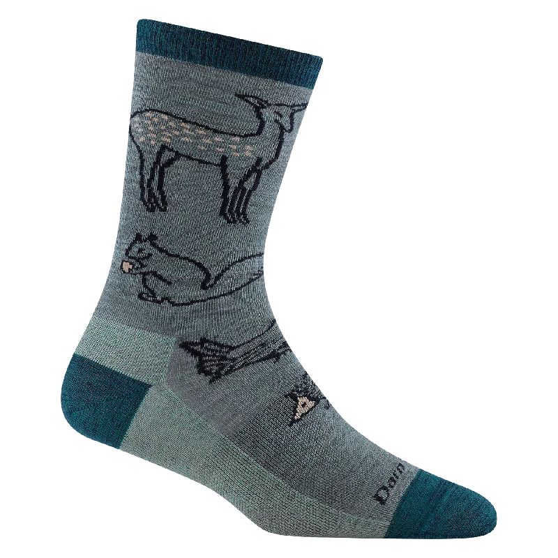 Women's Woodland Creatures Crew Lightweight Sock - Seafoam