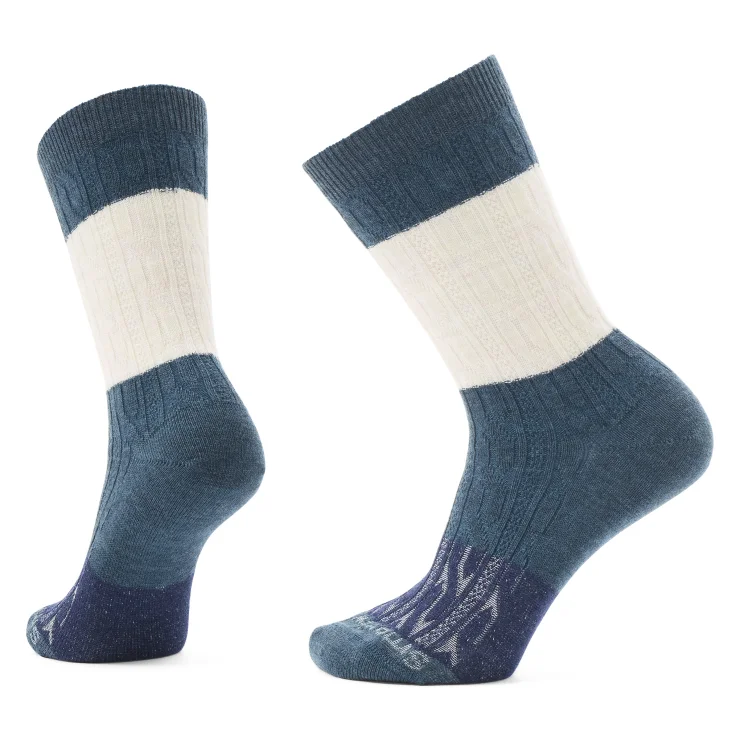 Everyday Color Block Cable Crew Sock - Twilight Blue/Moonbeam