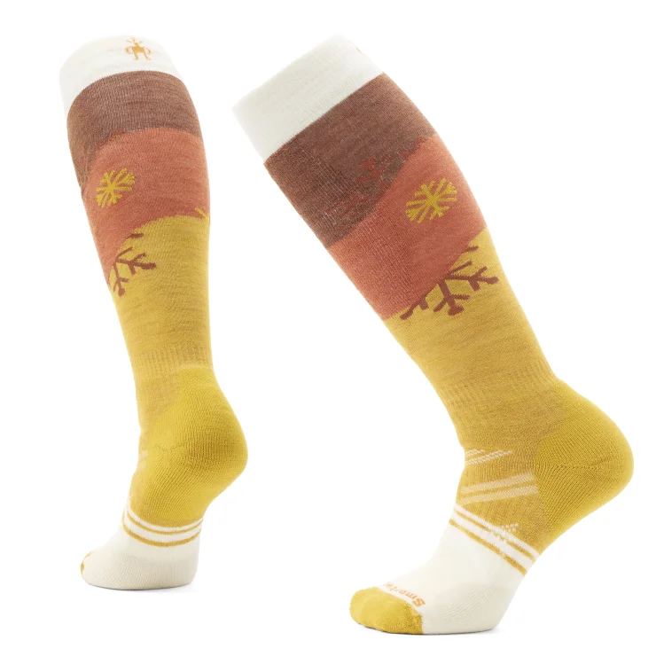 Women's Ski Full Cushion Snowpocalypse Pattern Over-the-Calf Sock - Honey Gold