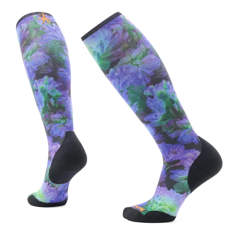 Women's Ski Targeted Cushion Electric Lotus Print Otc Sock - Black