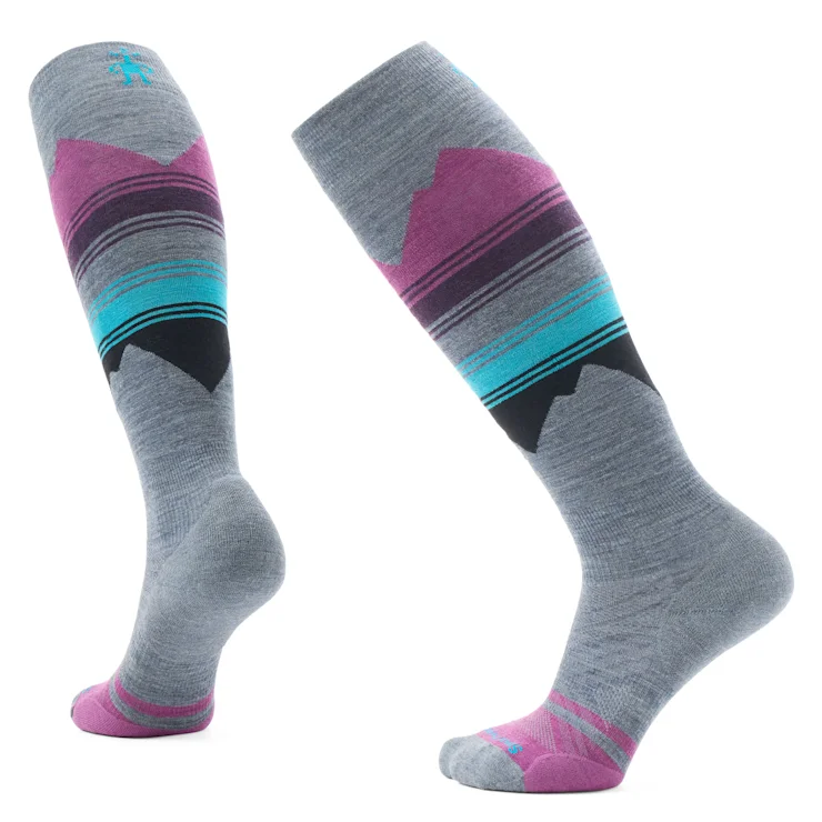 Women's Ski Targeted Cushion Pattern Over-the-Calf Sock - Pewter Blue