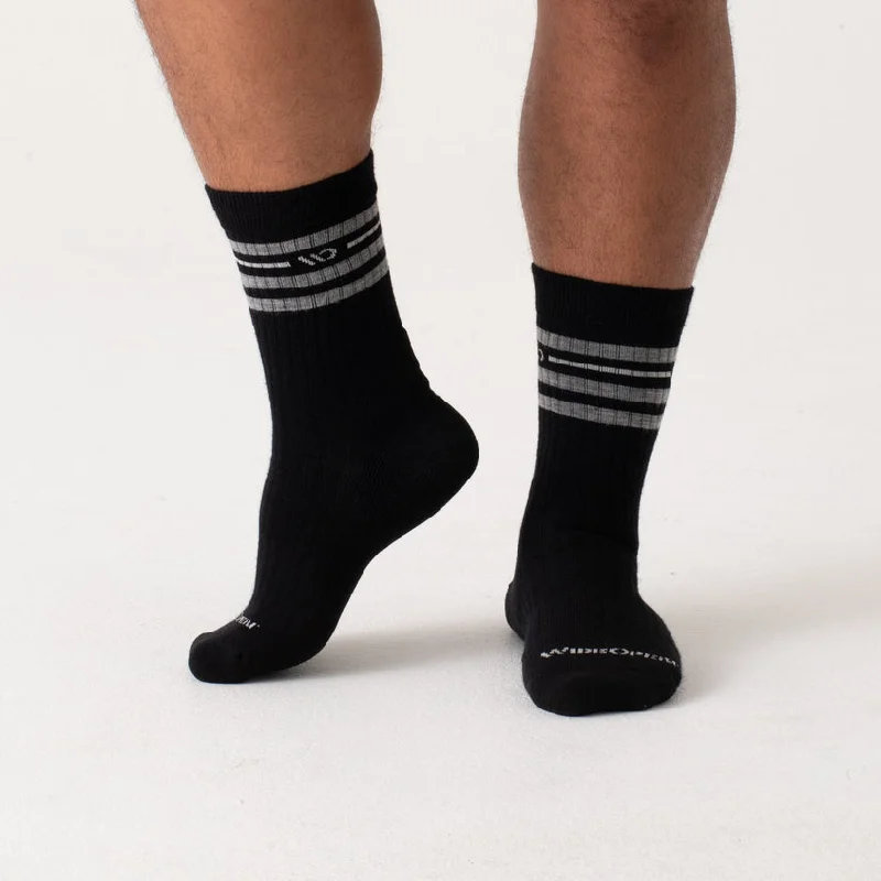 Men's Vintage Stripe Midweight Cushioned Crew Sock - Black