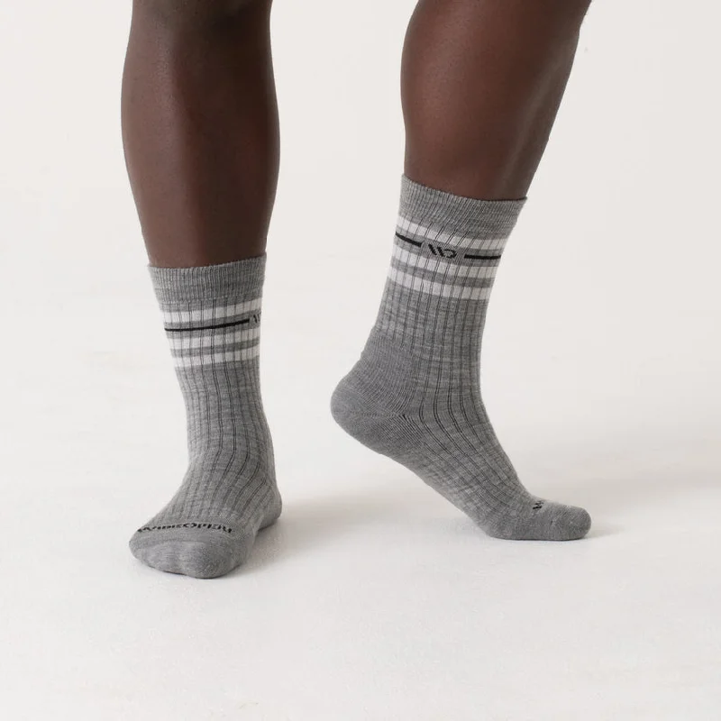 Men's Vintage Stripe Midweight Cushioned Crew Sock - Light Gray