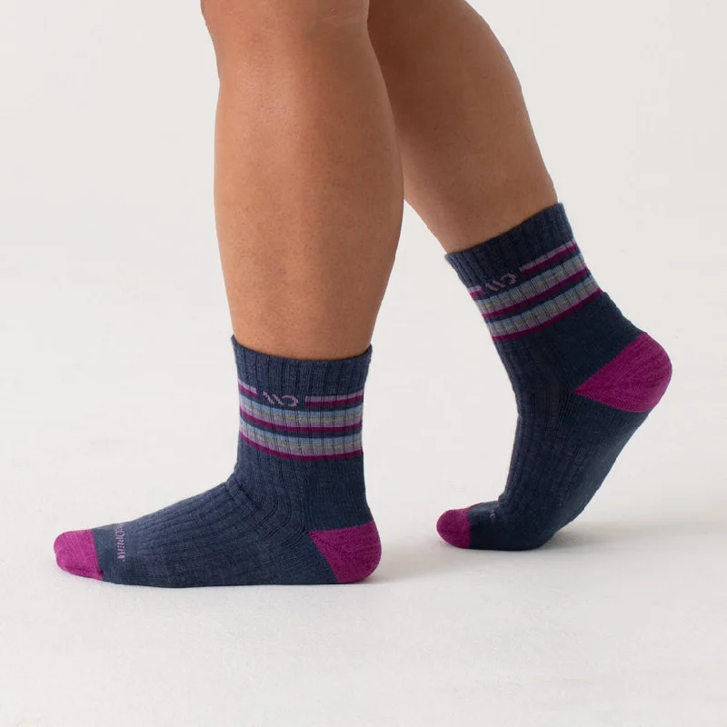 Women's Multi Stripe Midweight Cushioned Micro Crew Sock - Denim