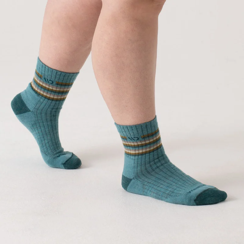 Women's Multi Stripe Midweight Cushioned Micro Crew Sock - Light Teal