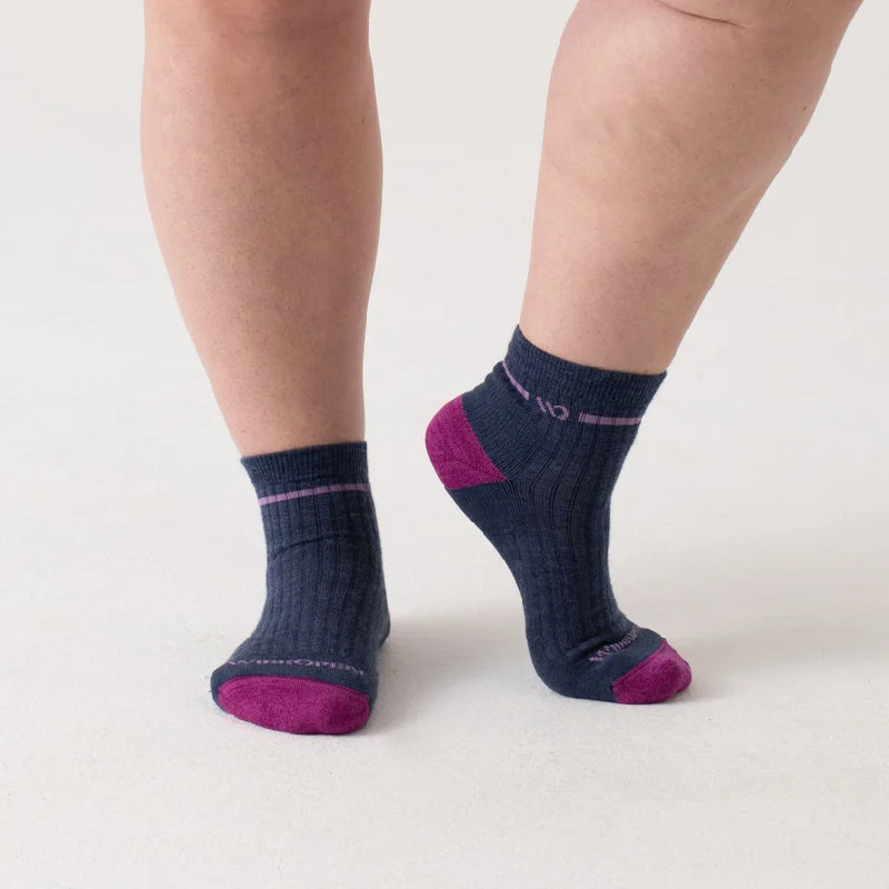 Women's Single Stripe Midweight Cushioned Quarter Sock - Denim